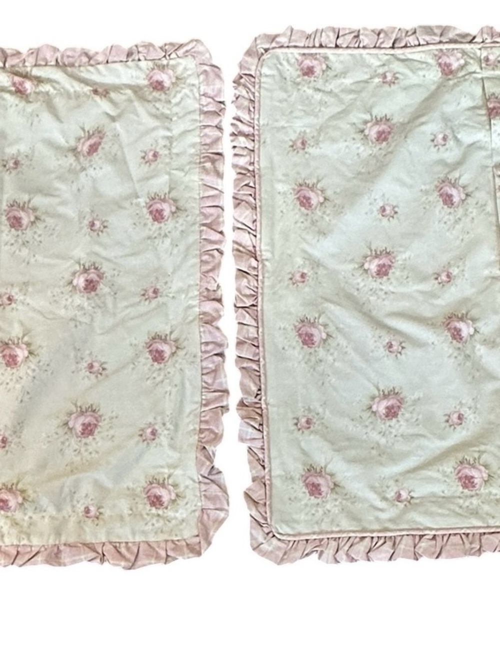 2 Vtg Laura Ashley Pink Country Rose Floral Pillow Euro Large Shams Ruffled 32"